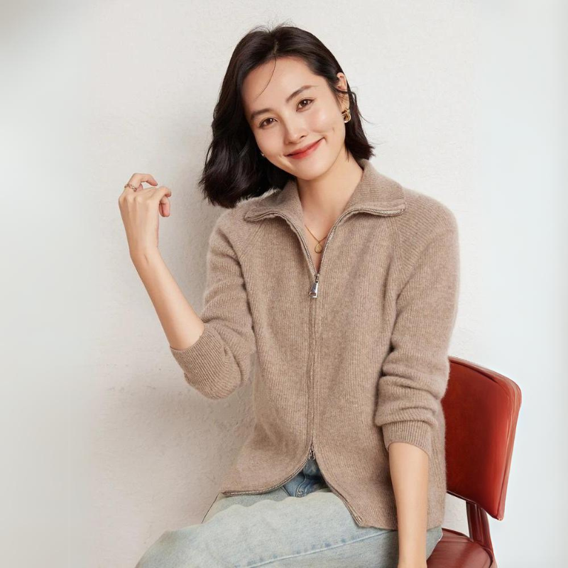 Women's Merino Wool Zip Up Sweater