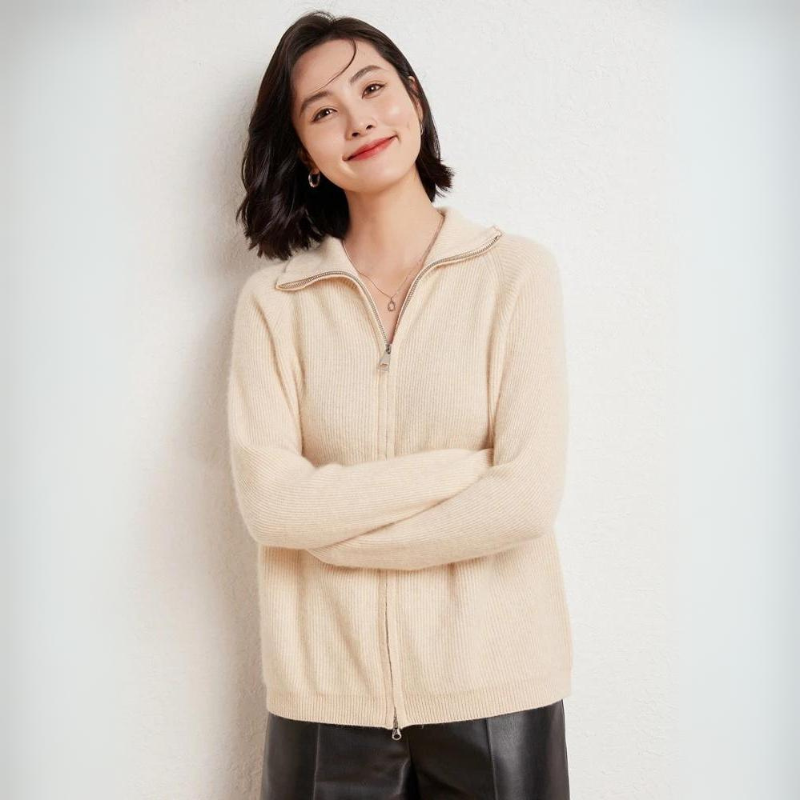 Women's Merino Wool Zip Up Sweater