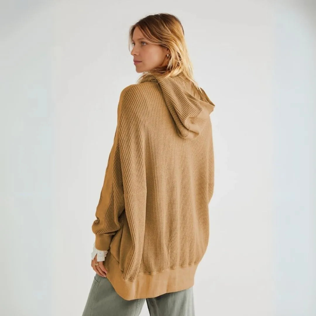 Madona Oversized Waffle Zip Hoodie