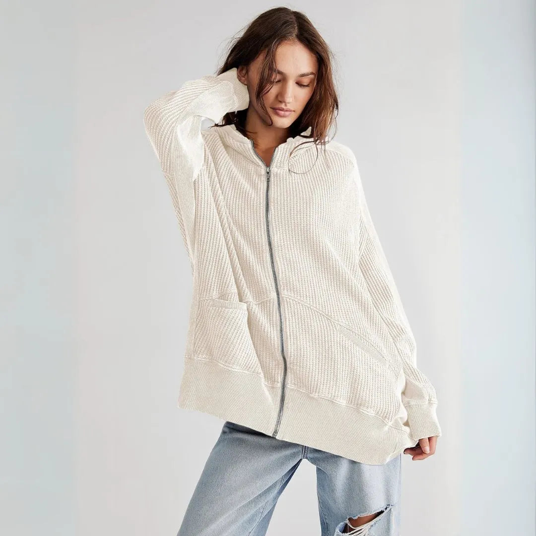 Madona Oversized Waffle Zip Hoodie