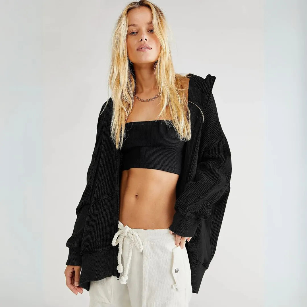 Madona Oversized Waffle Zip Hoodie