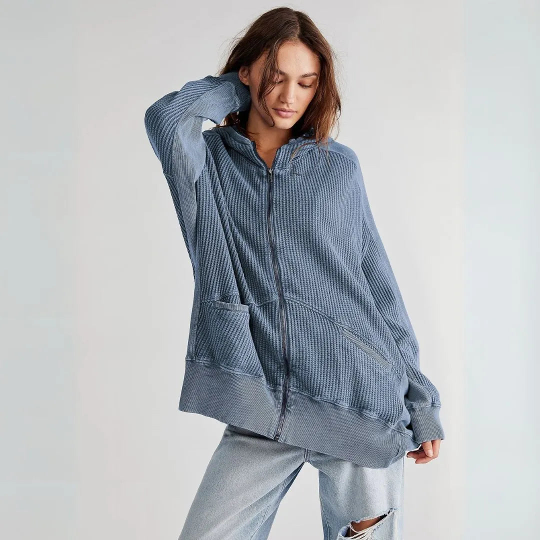 Madona Oversized Waffle Zip Hoodie