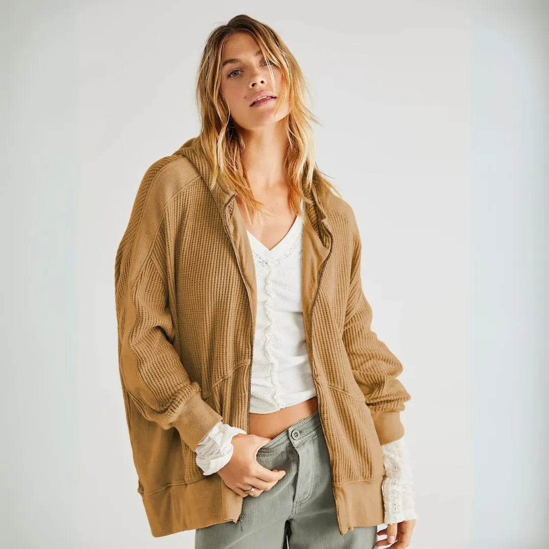 Madona Oversized Waffle Zip Hoodie