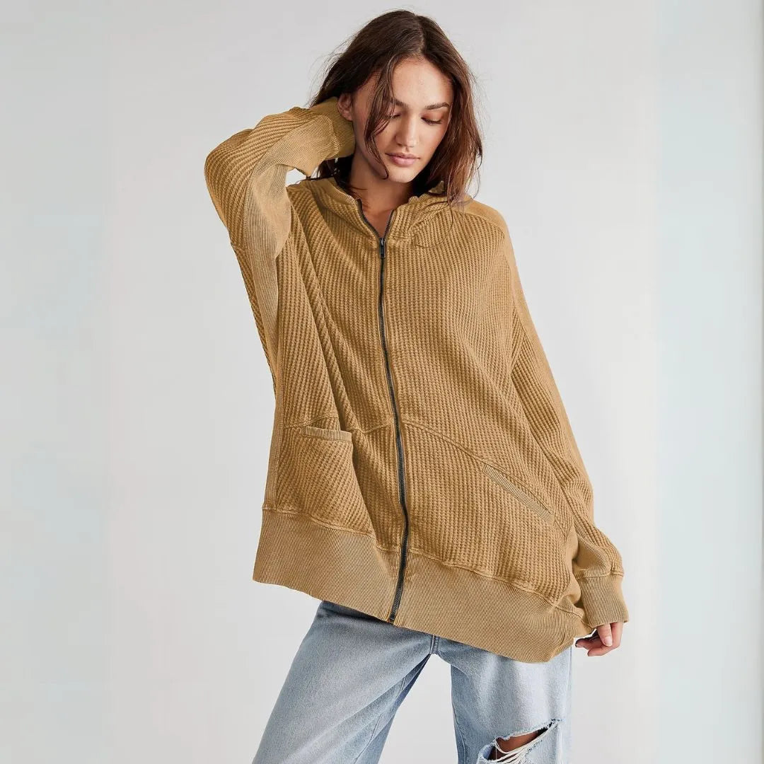 Madona Oversized Waffle Zip Hoodie