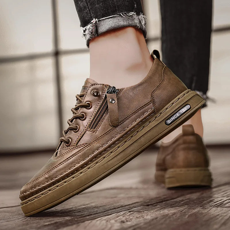 Metro Classic Zipper Leather Sneakers