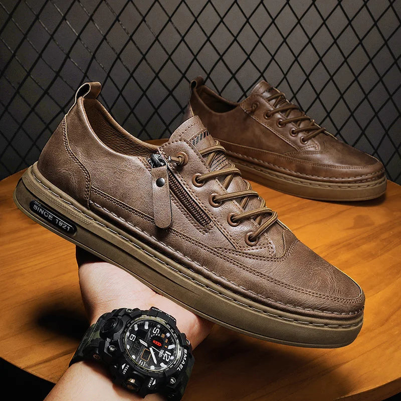 Metro Classic Zipper Leather Sneakers