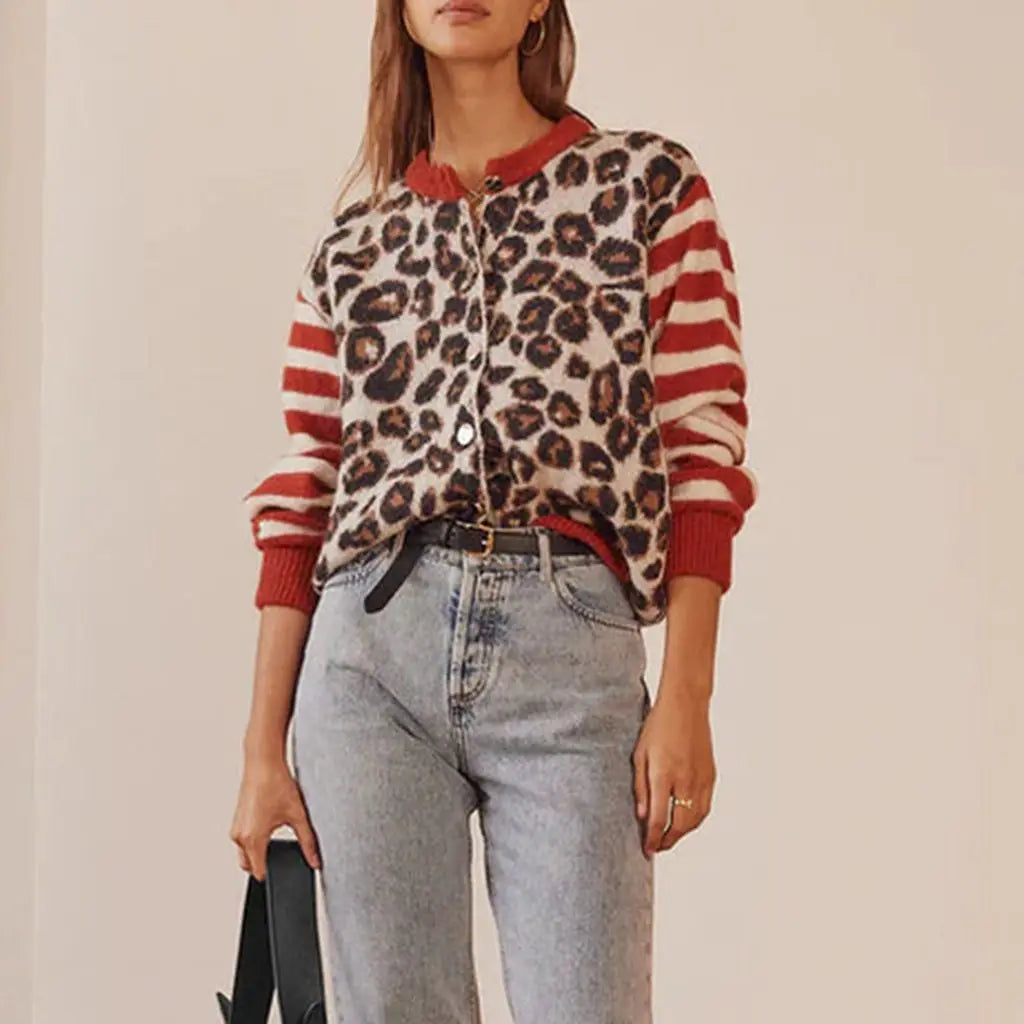 Florence Women Button Up Leopard Sweater