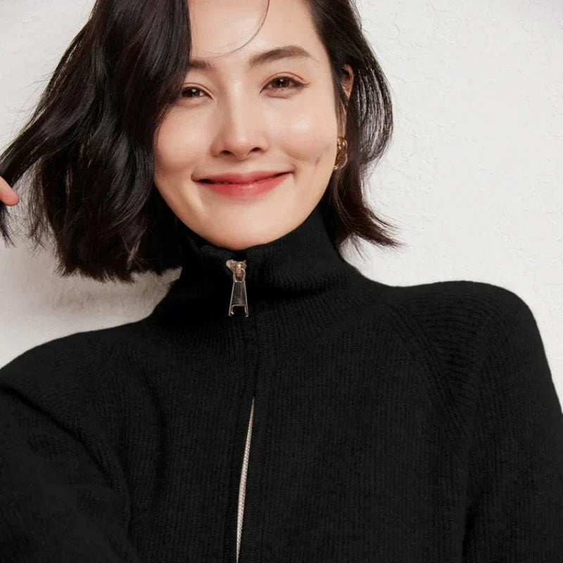 Women's Merino Wool Zip Up Sweater