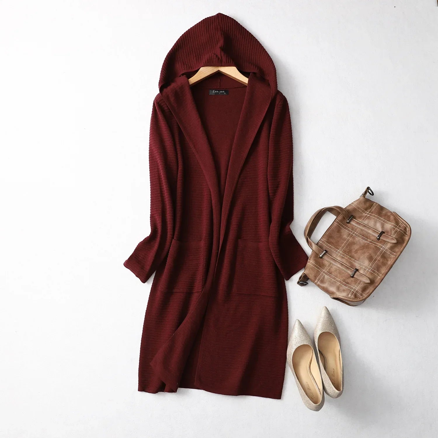 Women's V -Neck Long Sleeve Cashmere Hoodie