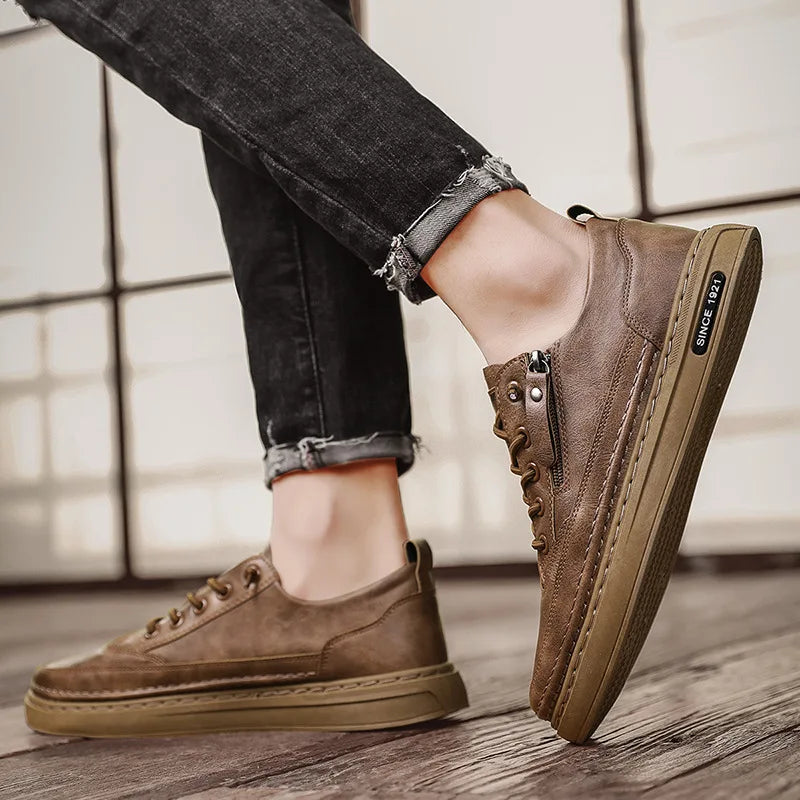 Metro Classic Zipper Leather Sneakers