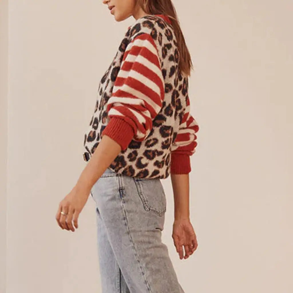 Florence Women Button Up Leopard Sweater