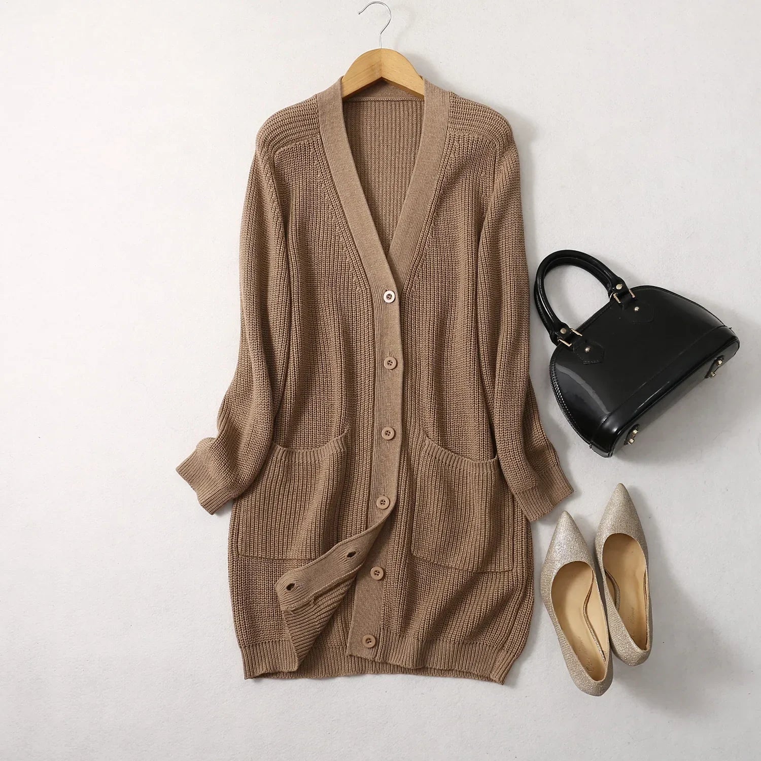Monique V-Neck Long Cashmere Cardigan
