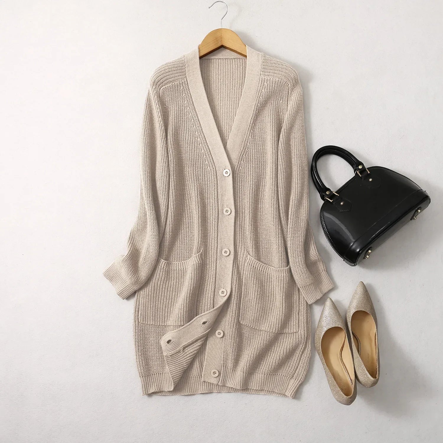 Monique V-Neck Long Cashmere Cardigan