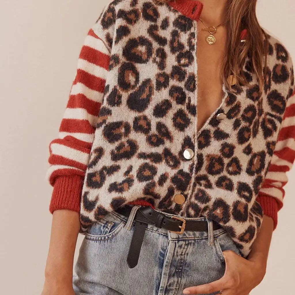 Florence Women Button Up Leopard Sweater
