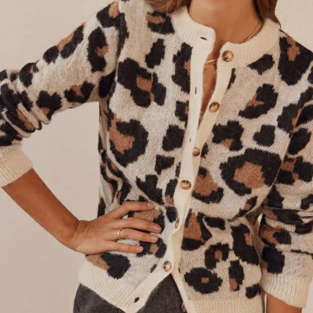 Florence Women Button Up Leopard Sweater