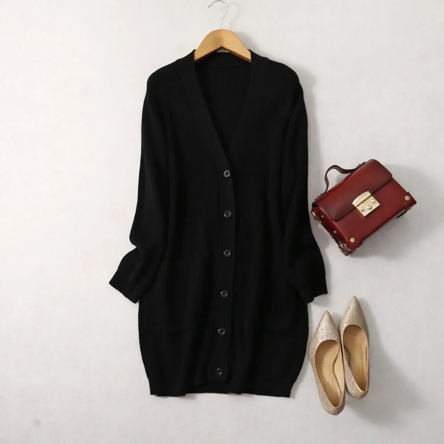 Monique V-Neck Long Cashmere Cardigan