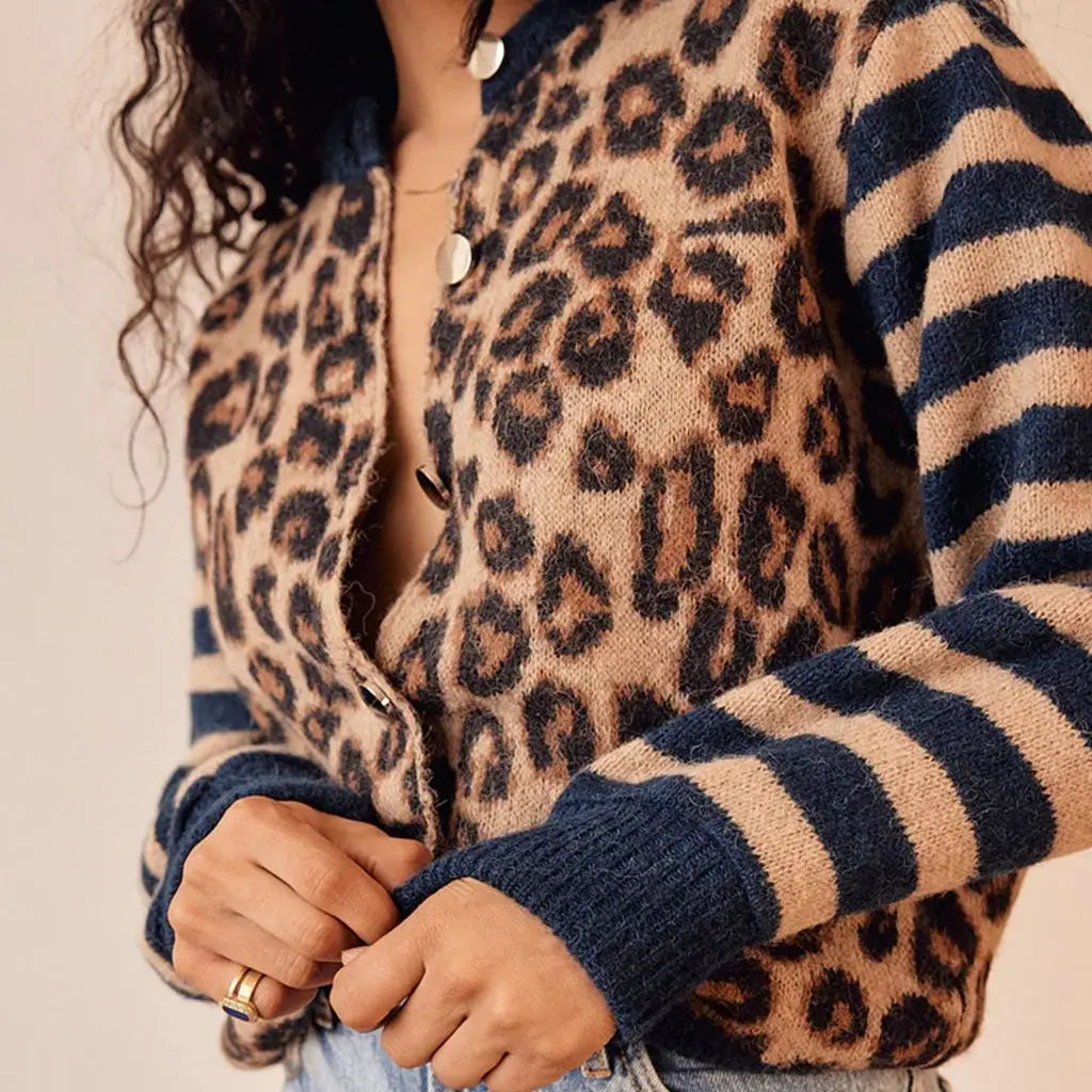 Florence Women Button Up Leopard Sweater