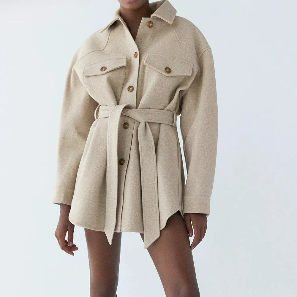 Jasmine Loose Wool Belted Coat