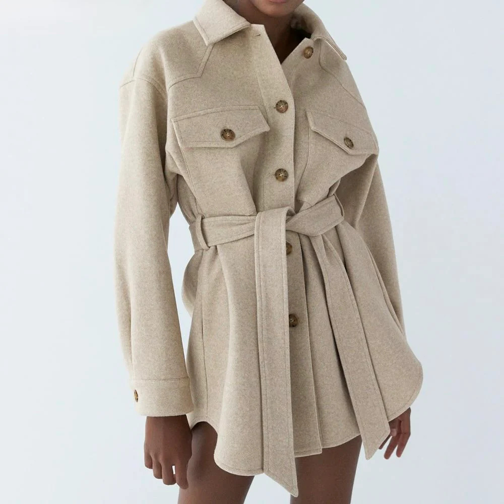 Jasmine Loose Wool Belted Coat