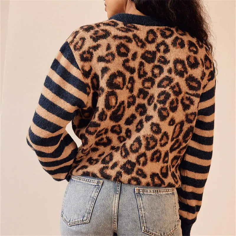 Florence Women Button Up Leopard Sweater