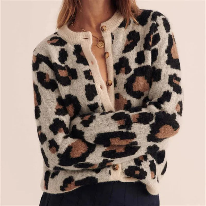 Florence Women Button Up Leopard Sweater
