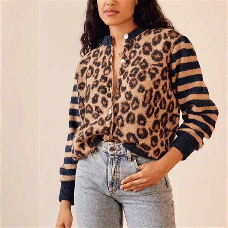 Florence Women Button Up Leopard Sweater