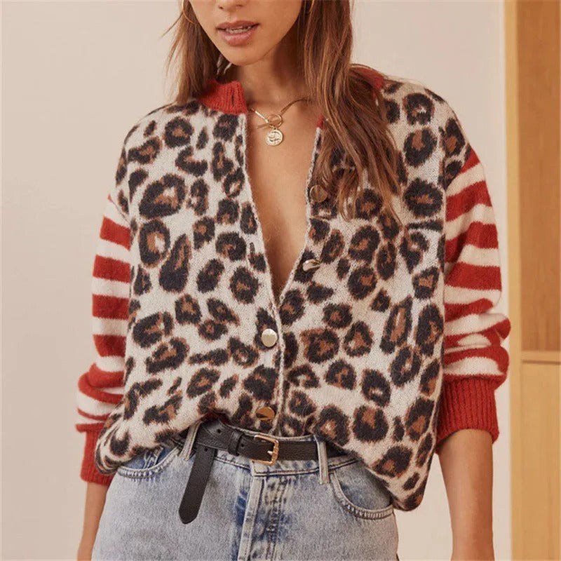 Florence Women Button Up Leopard Sweater